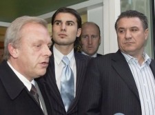 Adrian Mutu at his hearing, after Chelsea's termination of his contract due to cocaine use