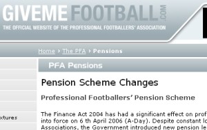 The 'Pensions' page on GiveMeFootball.com