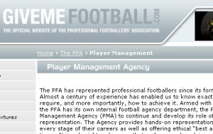 The 'Player Management Agency' page on GiveMeFootball.com