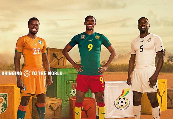 Cameroon, Ivory Coast, and Ghana Football kits World Cup