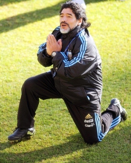 Diego Maradona praying that God is not Brazilian