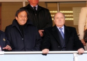 FIFA President Sepp Blatter with UEFA President Michel Platini at Ellis Park