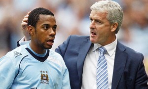 HughesRobinho Robinho and Mark Hughes at Man City