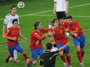 Spain celebrate their solitary goal