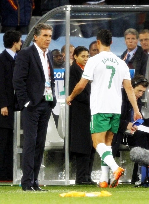 Cristiano Ronaldo after the game with his manager, Carlos Queiroz