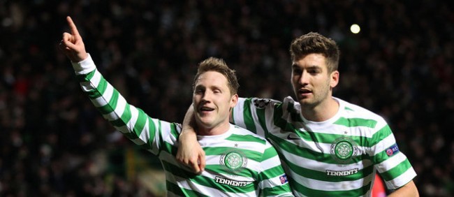 Kris Commons celebrates winning against Benfica