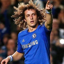 Chelsea's David Luiz celebrates his goal against Aston Villa