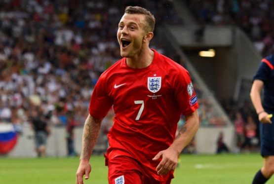 Jack Wilshere celebrates scoring against Slovenia