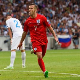 Wilshere celebrates scoring against Slovenia