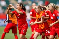 Farah Williams celebrates her penalty goal.