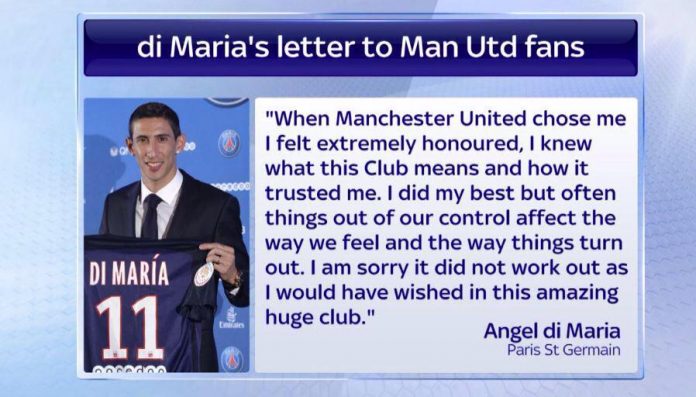 PSG Transfer: Di Maria says goodbye to Manchester United fans