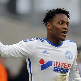 Olympique Marseille's Batshuayi celebrates after scoring against Lille during their French Ligue 1 soccer match in Marseille