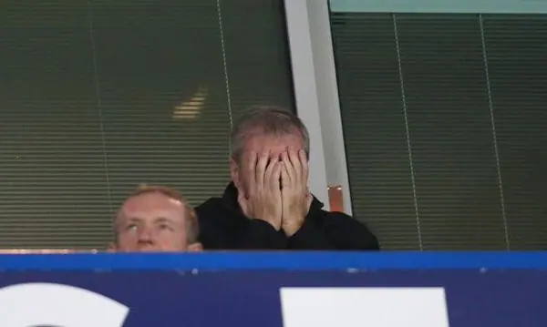 Owner Roman Abramovich reacts to the proceedings at Stamford Bridge