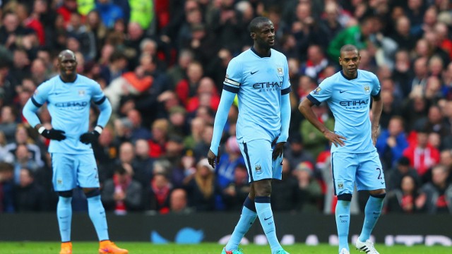 during the Barclays Premier League match between Manchester United and Manchester City at Old Trafford on April 12, 2015 in Manchester, England.