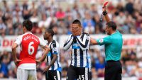 Mitrovic sees red against Arsene Wenger's Arsenal  (Photo by Stu Forster/Getty Images)