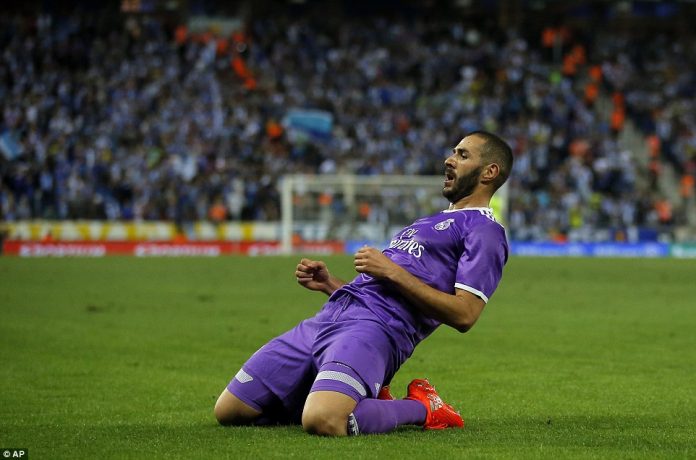 Karim Benzema scored his first goal of the season against Espanyol.