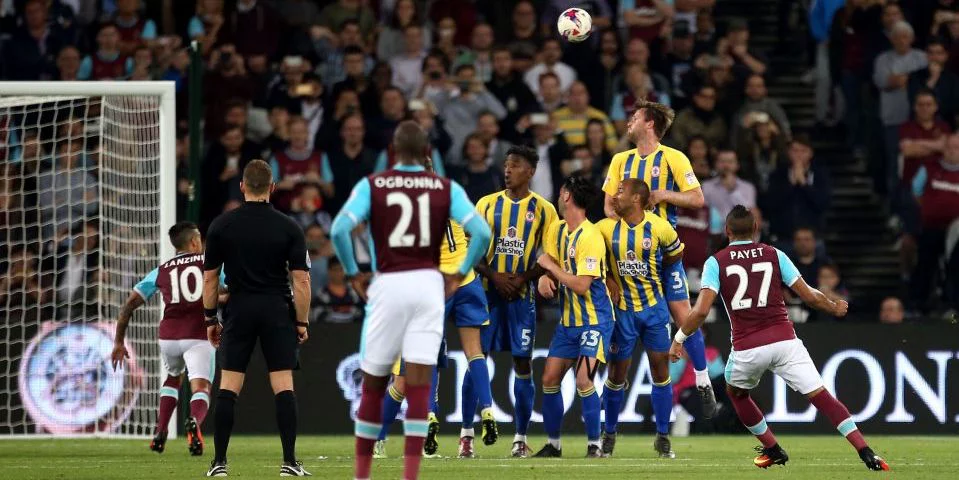 West Ham United's Dimitri Payet scores his side's first goal of the game during the EFL Cup, Third Round match at London Stadium. PRESS ASSOCIATION Photo. Picture date: Wednesday September 21, 2016. See PA story SOCCER West Ham. Photo credit should read: Steve Paston/PA Wire. RESTRICTIONS: EDITORIAL USE ONLY No use with unauthorised audio, video, data, fixture lists, club/league logos or "live" services. Online in-match use limited to 75 images, no video emulation. No use in betting, games or single club/league/player publications.