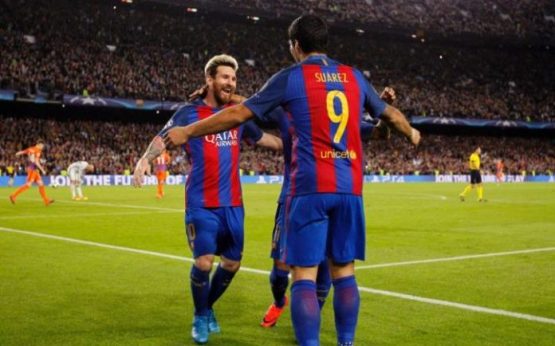 Barcelona celebrate scoring against Manchester City