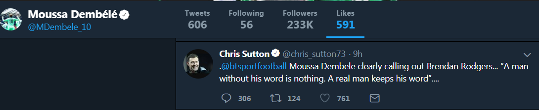 Celtic forward Moussa Dembele sends out a message on Twitter
