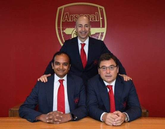 Ivan Gazidis, Raul Sanllehi and Vinai Venkatesham announcement