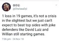 Chelsea fans reaction to David Luiz performance against Tottenham