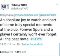 Fans and team-mates react as Mousa Dembele says goodbye to Tottenham