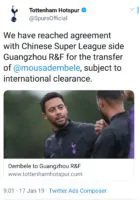 Fans and team-mates react as Mousa Dembele says goodbye to Tottenham