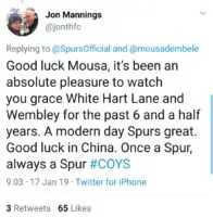 Fans and team-mates react as Mousa Dembele says goodbye to Tottenham