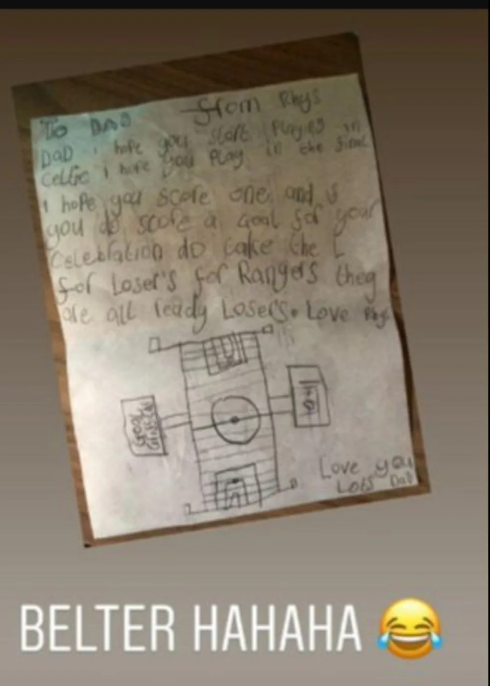 Son of Celtic star Leigh Griffiths mocks Rangers in letter to dad