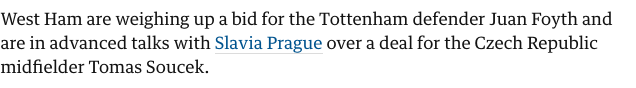 Report: West Ham weighing up a bid for Tottenham defender Juan Foyth