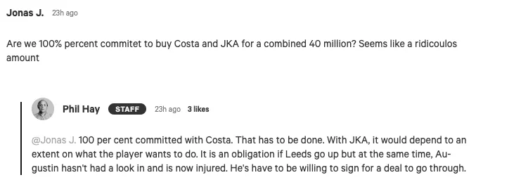 Phil Hay: Leeds are committed to completing Helder Costa deal