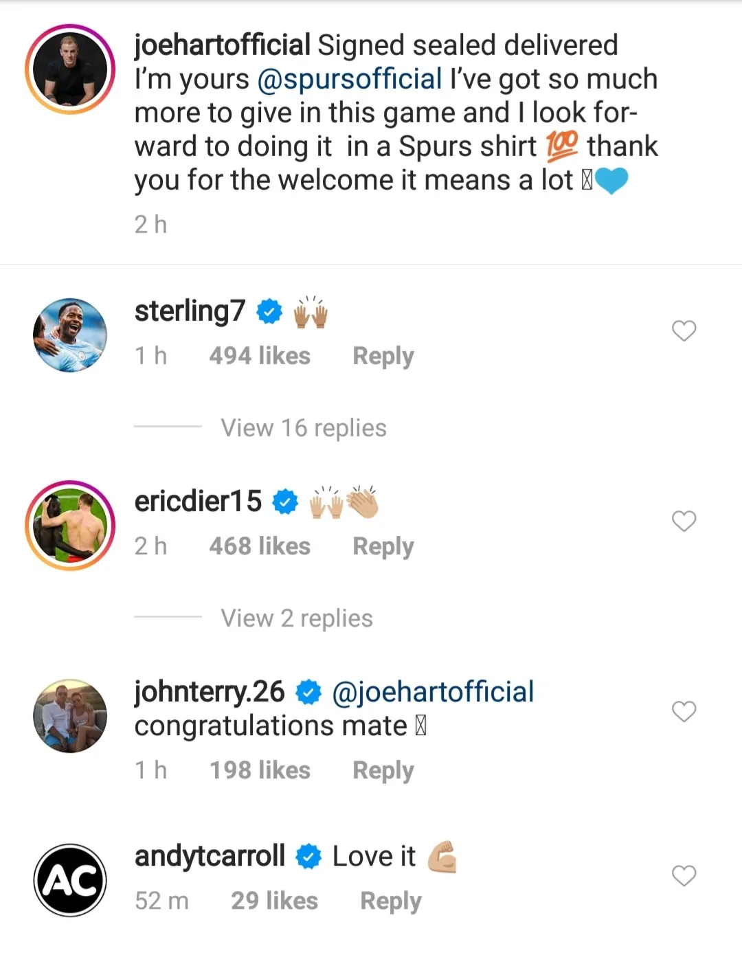 Liverpool's Adrian, Manchester City's Kyle Walker and John Terry react as Joe Hart joins Tottenham Hotspur