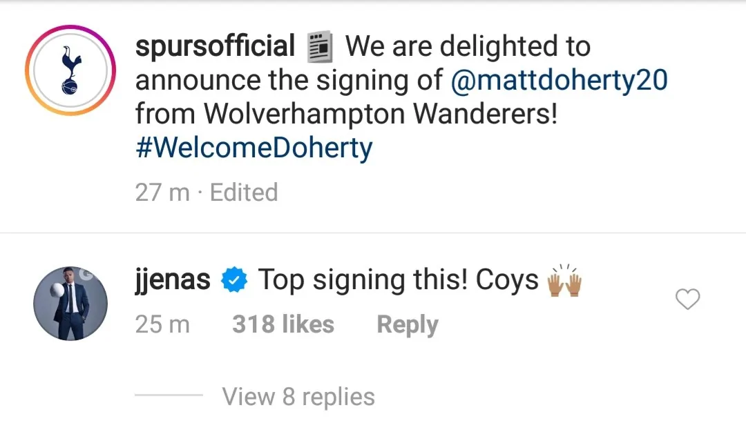 Jermaine Jenas reacts to Matt Doherty joining Tottenham Hotspur from Wolverhampton Wanderers