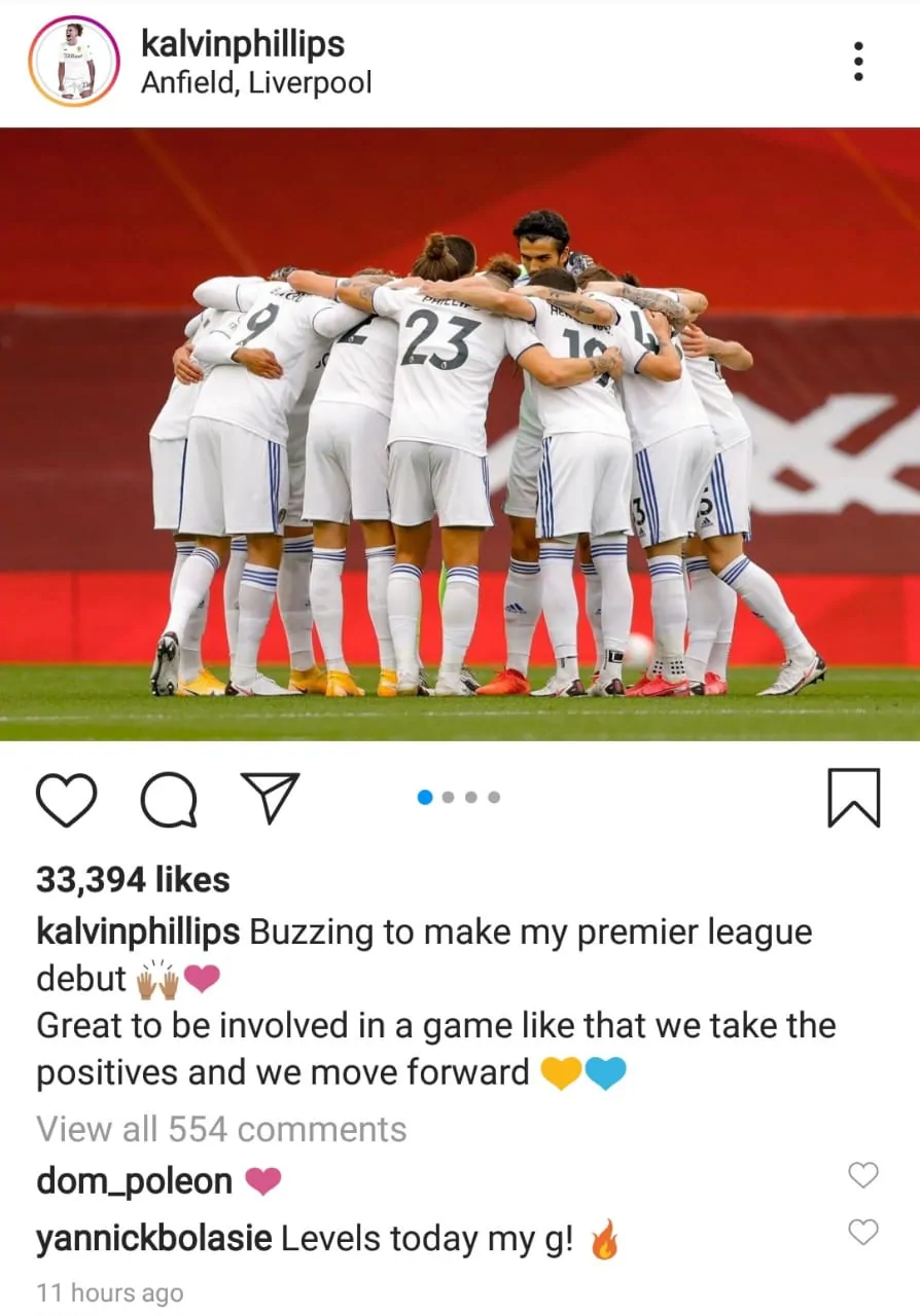 Kalvin Phillips posts message on Instagram, Yannic Bolasie responds