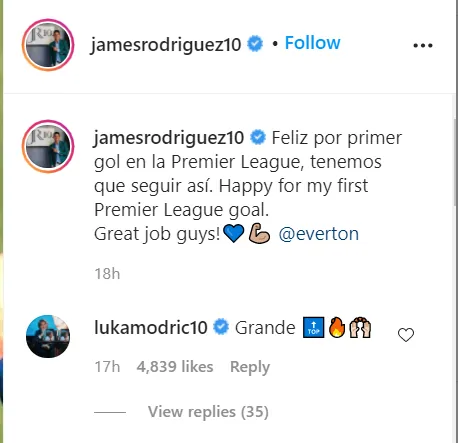 Luka Modric sends message to James Rodriguez after Everton win vs West Brom