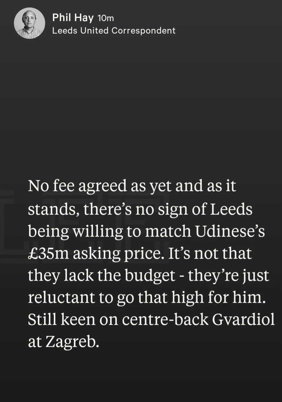 Phil Hay: Leeds United still keen on Dinamo Zagreb centre-back Josko Gvardiol