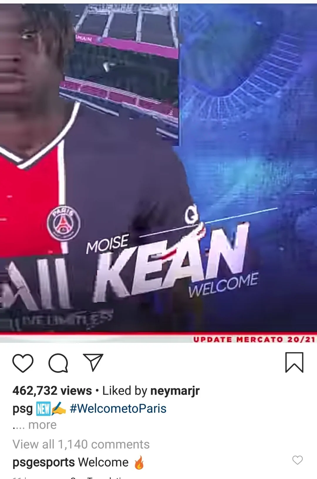 Neymar and Richarlison react as Moise Kean joins PSG on loan