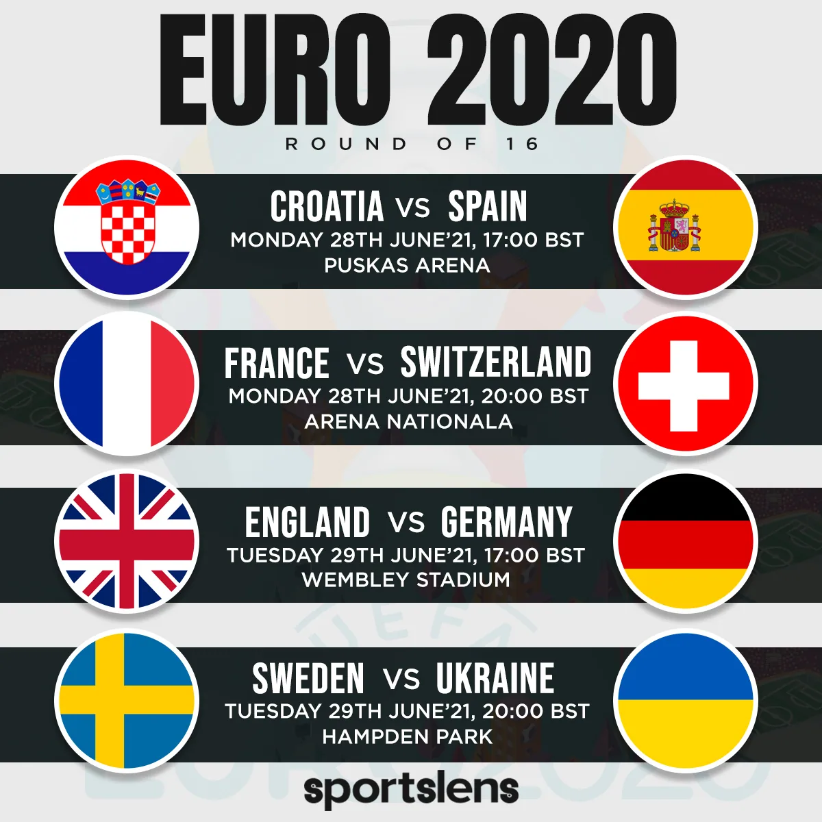 Euro 2020 28th to 29th June Euro 2020 28th to 29th June