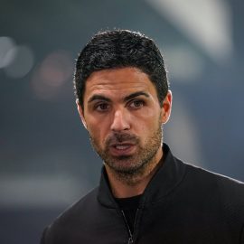 Arsenal manager Mikel Arteta looking on