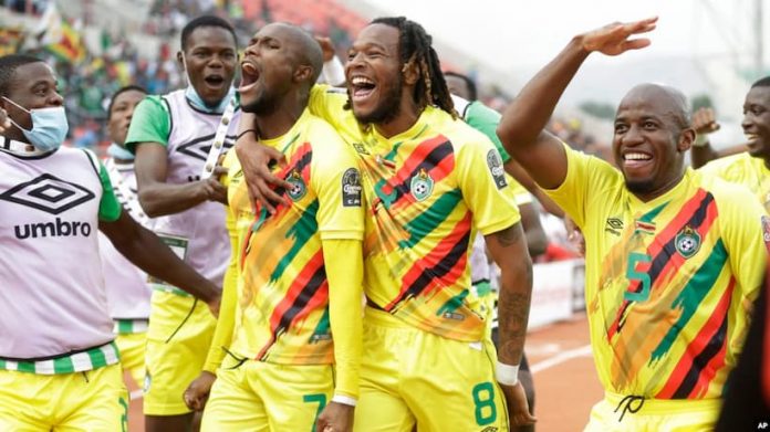 Ishmael Wadi celebrates a goal for Zimbabwe Ishmael Wadi celebrates a goal for Zimbabwe