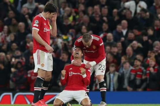 Ronaldo celebrates winning goal Manchester United vs Atalanta