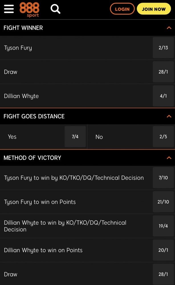 Fury vs Whyte odds