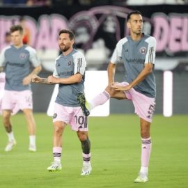 Inter Miamis Lionel Messi and Sergio Busquets On The Training Pitch