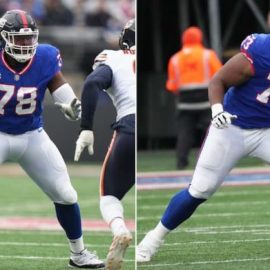 Andrew Thomas and Evan Neal Giants pic
