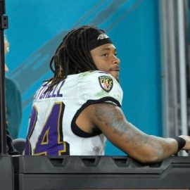 Keaton Mitchell Ravens injury pic