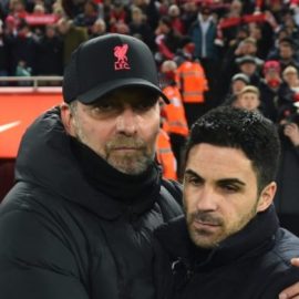 Liverpool And Arsenal Managers Jurgen Klopp And Mikel Arteta