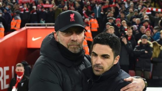 Liverpool And Arsenal Managers Jurgen Klopp And Mikel Arteta
